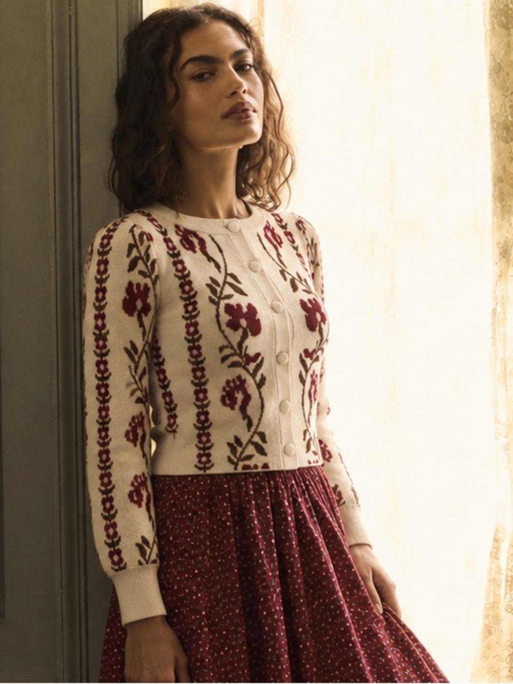 NWT Willow & Wind Floral Cardigan Sweater Coquette Cottagecore Puff Sleeve, S